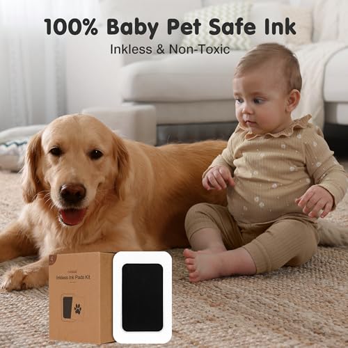 Inkless Paw Print Kit for Dogs (Black Pad,Black/White Wood Frame / 4-Pack,Medium)