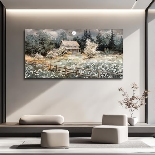 Wall Decor For Living Room Farmhouse Canvas Wall Art Nature Landscape Paintings Bedroom Decorations Rural Artwork Pictures Large Framed for Office Aesthetic Home Decor Ready To Hang (60"L x 30"W / Rural landscape)