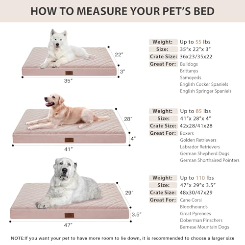 Orthopedic XXL Dog Beds for Large Senior Dog Bed Comfy Sleeping (Pink / 47"L x 29"W x 3.5"Th)