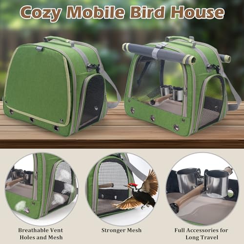 Bird Carrier Parrot Travel Cage with Perch (Green)