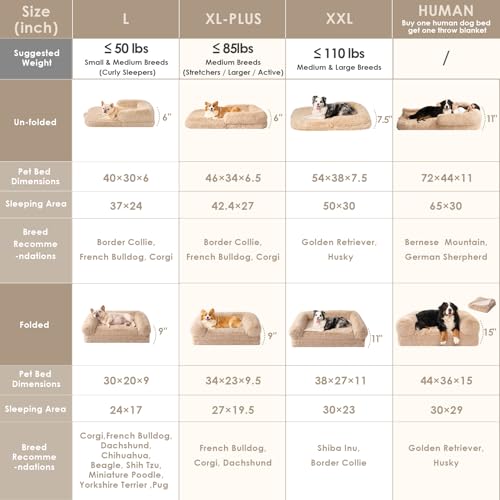 Foldable XXL Dog Bed for Large Sized Dog (54x38x7.5(Folded 38x27) / Camel)