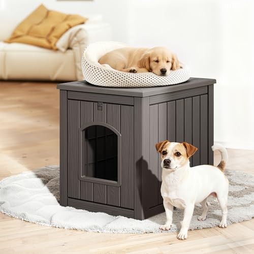 Outdoor & Indoor Dog House for Weatherproof and Stylish Furniture (Deep Grey / 17.7" L × 22.8" W × 21.7" H)