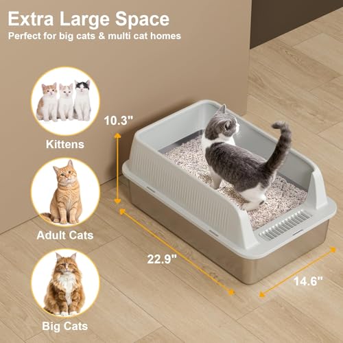 TENTIZON Stainless Steel Cat Litter Box (Large)