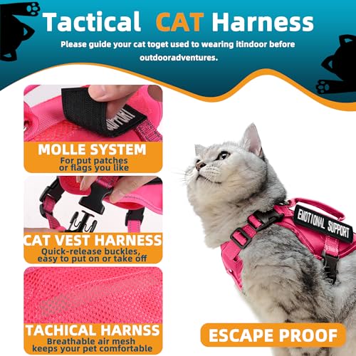 Tactical Cat Harness Pink for Walking Esacpe Proof (Pink / L)