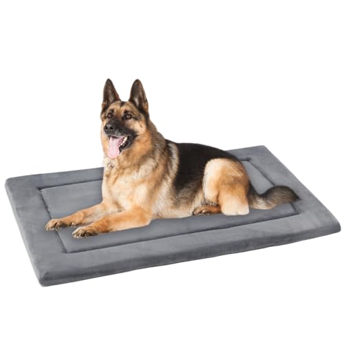Dog Bed Mat for Crate 1.1in Slim Cooling Pad Reversible Flannel & Waterproof Canva for XXXL Dogs up to 130 lbs (Grey / XXXL)