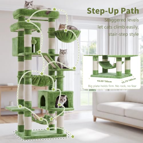 Cat Tree, 71-Inch-Tall Tower for Indoor Cats with 2 Perches HCT034GR (Green / 71 inch)