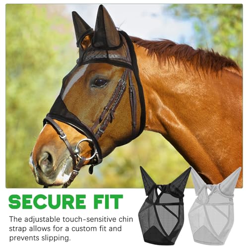 2 Pcs Horse Fly Mask with Ears Adjustable UV Protection Horse Fly Mask Accessories Large Eye Space with Ears for Horses Summer (XL-warmblood)