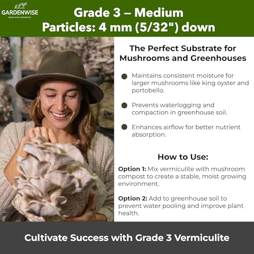 Organic Coarse Vermiculite for Indoor Gardening Plants and Mushrooms (Vermiculite Grade 3 - Medium / 30 quarts)