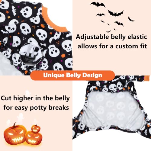 Small Dogs Outfit Soft Puppy Onesies Pjs Halloween Dog Pajamas Pet Coat Cat Apparel Comfy Doggie Jumpsuit Bodysuit for All Seasons P349S (Skull Night / Small)