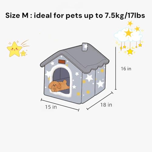 Dog House Indoor Puppy Cave Cat Nest Kennel Pet Bed Portabl Foldable (grey / M: Size fits 7.5kg/17lbs (Pets))