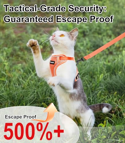 Cat Harness and Leash for Walking Escape Proof Soft Adjustable Cat Leash (Orange / S (7-12lb))