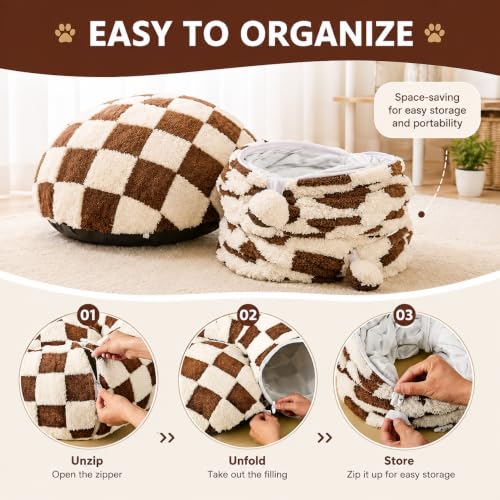 Cat Tunnel Bed with Washable Cushion for Indoor Cat (Brown)