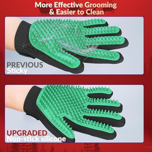 Pet Hair Removal Glove with 255 Silicone Tips for Dogs & Cats (Green)