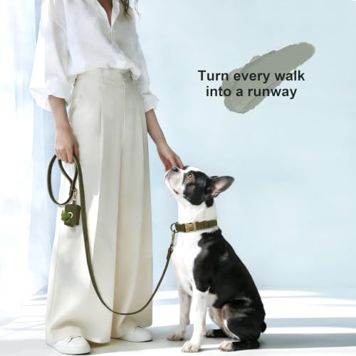 Soft PU Leather Dog Collar for Medium Dogs (M：Fit 14-18" Neck, Width ¾" / Dark Green)