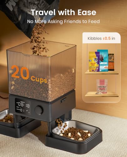Automatic Cat Feeder for 2 Cats Pets (Black)