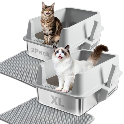 2PCS Stainless Steel Litter Box (2PCS XL-lid box)
