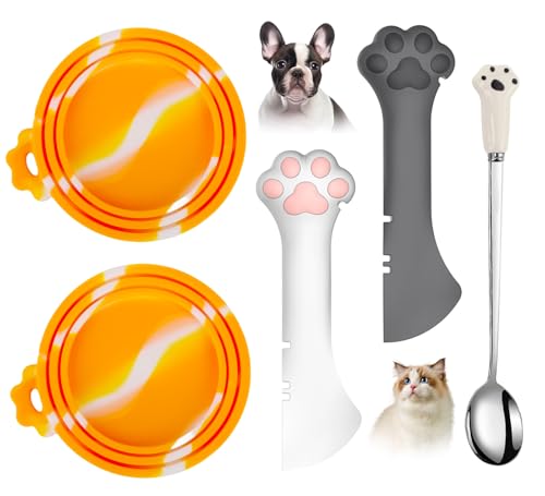 5 PCS Pet Food Can Lids and Spoons Set (Orange)