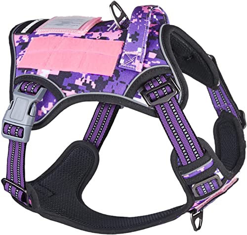 Tactical Dog Harness for Small Dogs No Pull (Purple Camo / XS(Neck:11-12.5", Chest:14-20"))