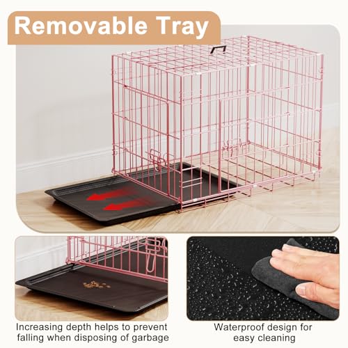 24" Foldable Metal Dog Crate (Pink)