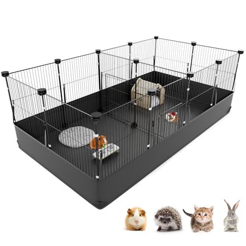 Guinea Pig Cage with Waterproof PVC Bottom Liner & One (14 Panels / Black)