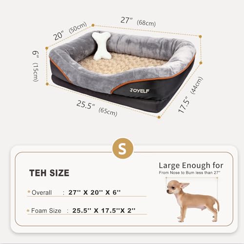 Memory Foam Dog Bed Small Orthopedic Dog Bed & Sofa with Removable Washable Cover and Squeaker Toy as Gift (Small-27"x20")