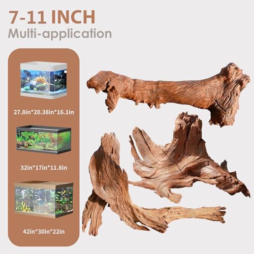 Natural Aquarium Driftwood for Fish Tank Reptile Terrariums Decor (Mopani Driftwood 7 to 11 Inch (Pack of 3))