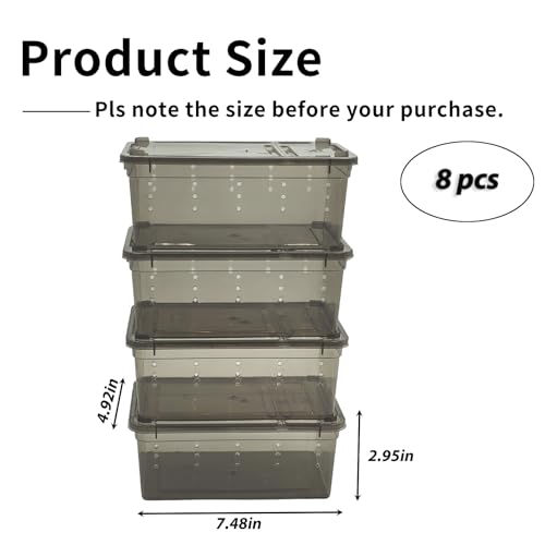 8 PCS Reptile Feeding Box Portable Snake Breeding Box Reptile Transport Container 7.48"x4.92"x2.95" Plastic Pet Houses for Lizard Spider Scorpion Gecko Insect Tortoise Treefrog