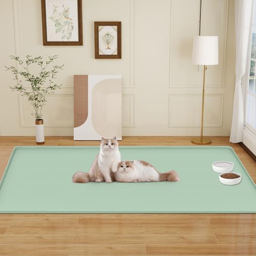 Cat Food Mat Extra Large Silicone Pet Bowl Mat 51''x25.6'' (Green / 51"L x 25.6"W)