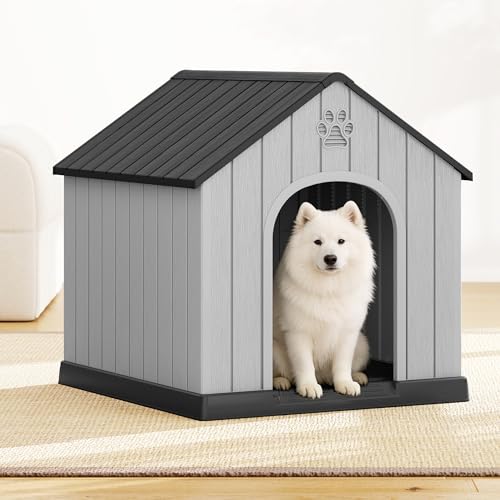 Large Dog House Outdoor Indoor for Medium Large Dogs (Black / 36.2" L × 38" W × 38" H)