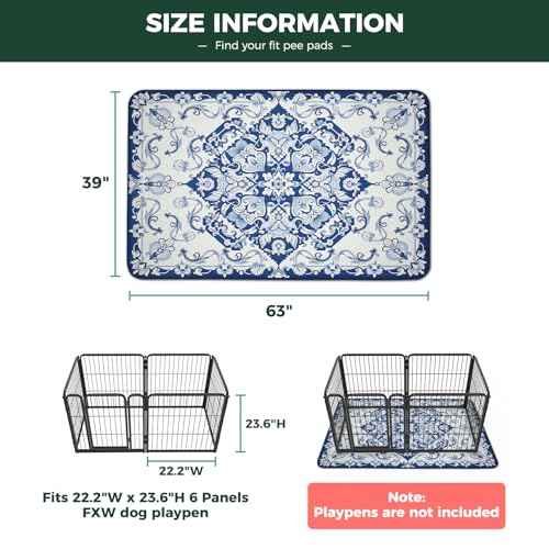 Washable Pee Pads for Dogs (Mandala Blue / 39" x 63" (1 Pack))