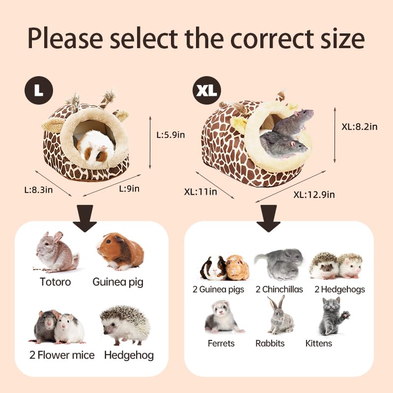 Guinea Pig Bed House & Hideout for Rat Bearded Dragon Hedgehog Ferret to Sleep and Hide (X-Large / 1.Giraffes)