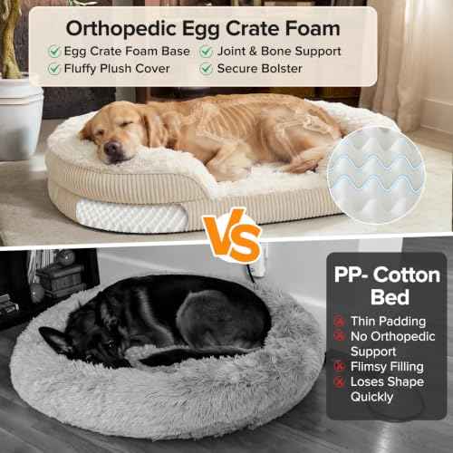 Fluffy Orthopedic Dog Beds Large Sized Dog (Cream / XL (42"x 32"x 7"))