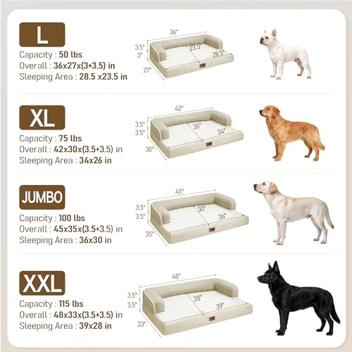 Orthopedic XL Dog Bed for Large and Extra Large Dogs (Beige / 42"L x 30"W x 7.5"Th)