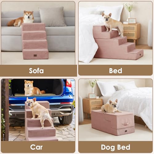 Dog Stairs for Bed 18" H (Pink / Extra Wide 16.5" x 28" x 18")