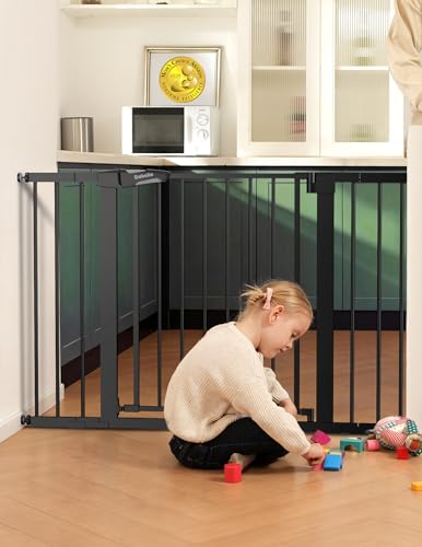 29 48 in Baby Gate for Stairs No Drilling (Black / 30"Tall 29"-48" Wide)
