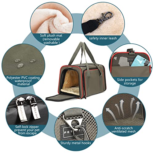 Expandable Cat Dog Carrier for 2 Cats (19"L x 12"W x 12"H / Brown)