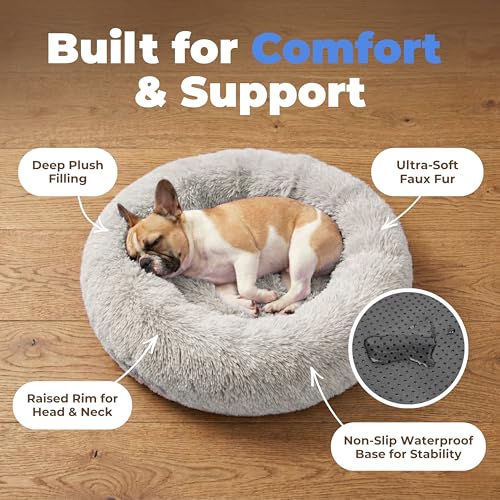 Round Calming Dog Bed for Small (Light Warm Gray / 27" x 27" x 7.5")