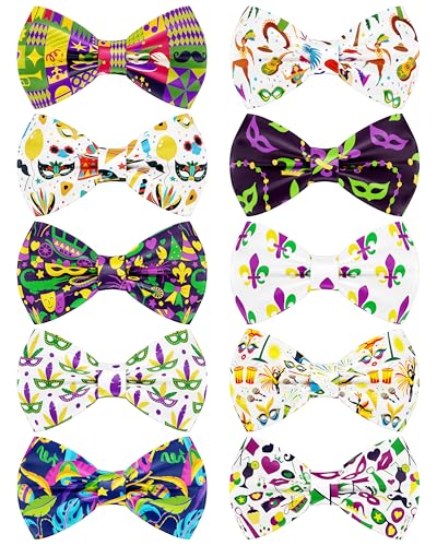 10 Pack Mardi Gras Dog Bowties for Small Dogs Sliding on Collar (S/M)