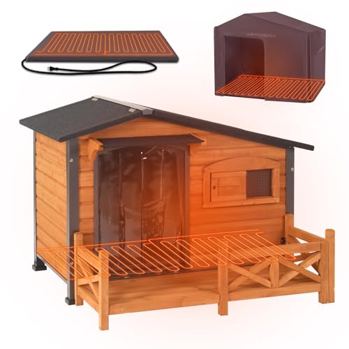 Large Heated Dog House for Outside Insulated Dog House Outdoor with Safe Heated Pad