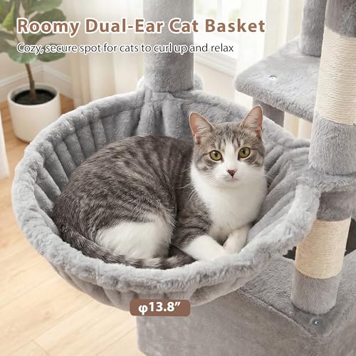 Cat Tree Sturdy Cat Tower with 2 Spacious Cat Condos GCT029W (60 inches / Light Gray)