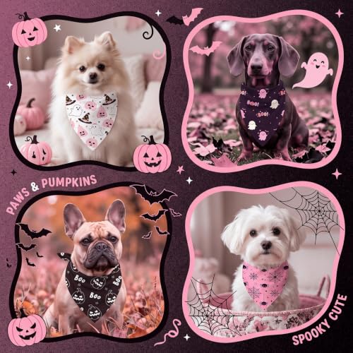 50 Pink Halloween Dog Bandana Bulk for Small Dog Lover Gift (Halloween Pink / 19.7 x 13.8 x 13.8 Inch)