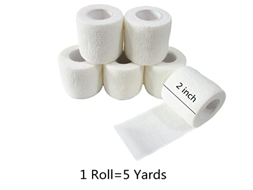 6 Pack 2" x 5 Yards Self Adhesive Bandage Wrap Breathable Cohesive Vet Wrap for Pets (2 Inch / White)