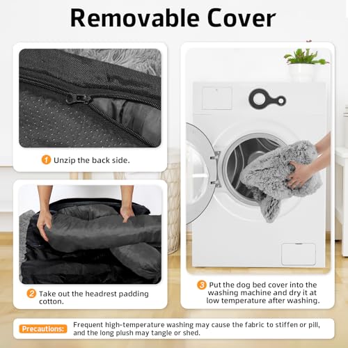 Calming Dog Bed Fluffy Plush Dog Mat for Furniture Protector with Removable Washable Cover for Large Medium Small Dogs and Cats (Grey / 41.0"L x 37.0"W x 6.0"Th)