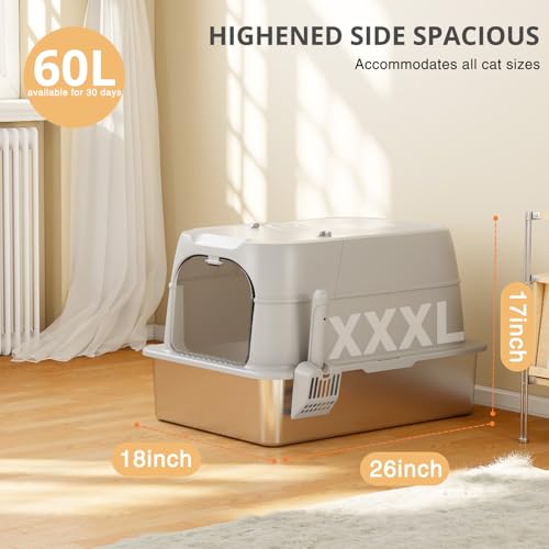 XXXL Stainless Steel Cat Litter Box with Lid