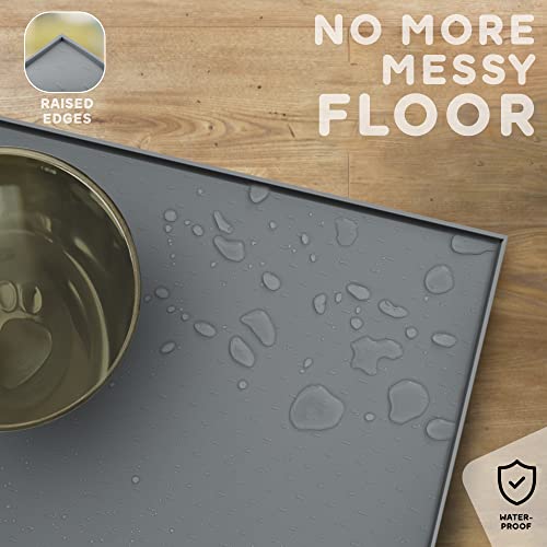 Dog Food Mat 28x18 Raised Edges Dogs Mat for Food and Water Prevent Spill (28" x 18" / Gray)
