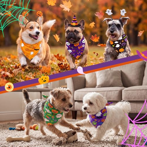 100 Pcs Halloween Dog Bandanas Bulk Cute Dog Paw Prints Pattern (Halloween Paw Prints / 19.7 x 13.8 x 13.8 Inch)
