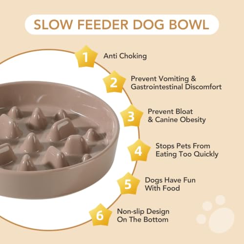 Ceramic Slow Feeder Dog Bowls (Brown Coffee)