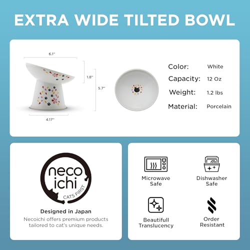 Necoichi Raised Cat Food Bowl (Sakura / Large Extra Wide Tilted)