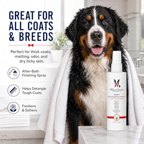 10-in-1 After Bath Dog Spray | Leave-in Conditioner & Detangler for Dogs | Aloe Vera, Silk Amino Acids & Green Tea | Fresh Scent | 16oz Grooming Spray | Made in USA