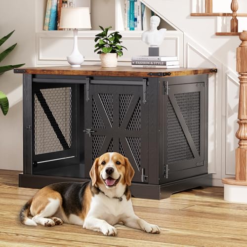 40" Dog Crate Furniture with Sliding Doors for Medium Dogs Up to 45 lbs (Black / 40"L x 29"W x 34.3"H)